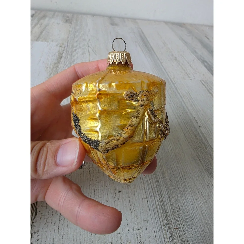 Antique west Germany ribbon bow yellow Glass Mercury ornament vintage Xmas tree